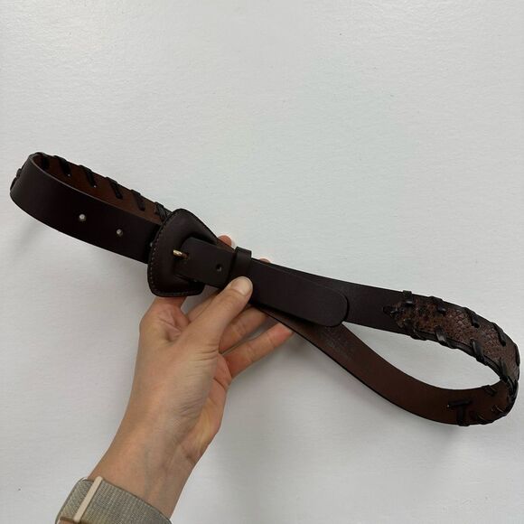 Vintage 90's The Limited Brown Leather Belt Reptile Embossed Accent Size L - Picture 8 of 9